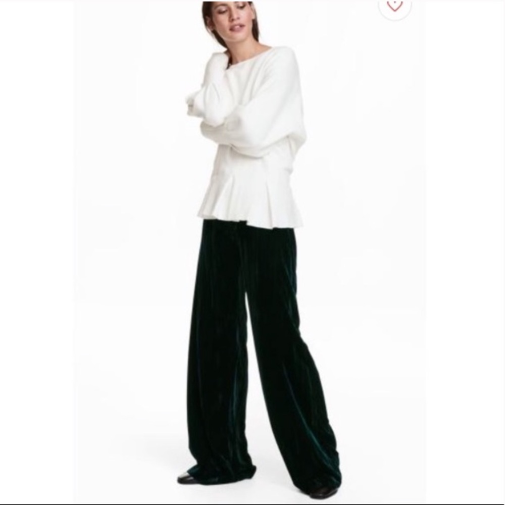 High waisted hunter Green wide leg velvet trousers